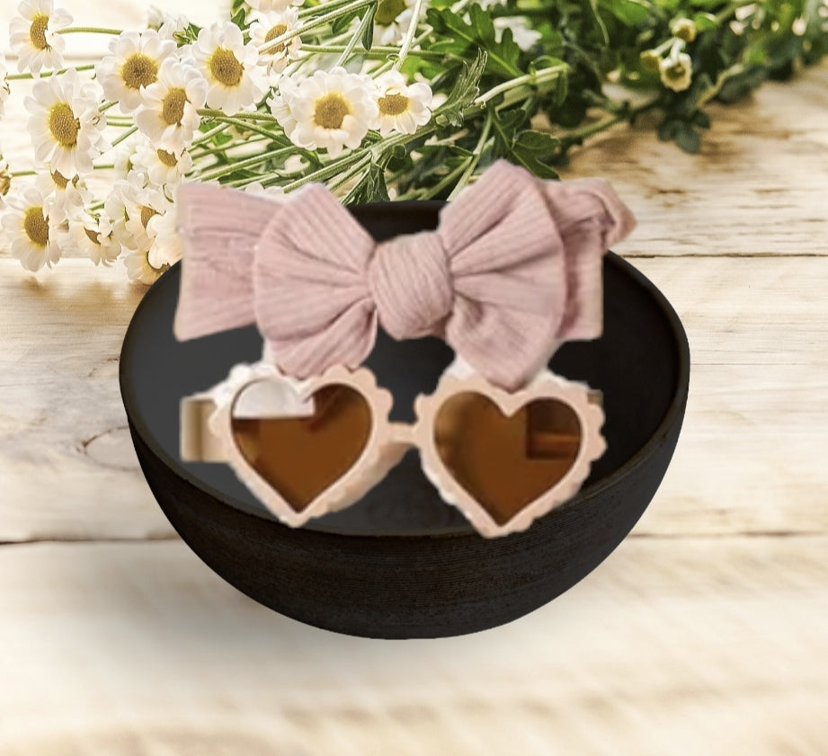 Bandeau avec Noeud Rose + Lunette Coeur Rose