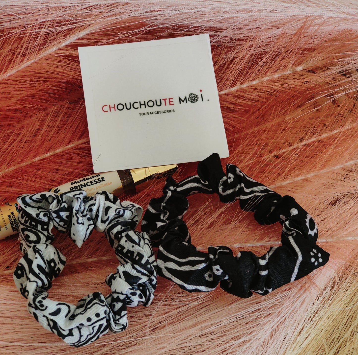 Lot de 2 Chouchous Cheveux Bandana Noir Blanc