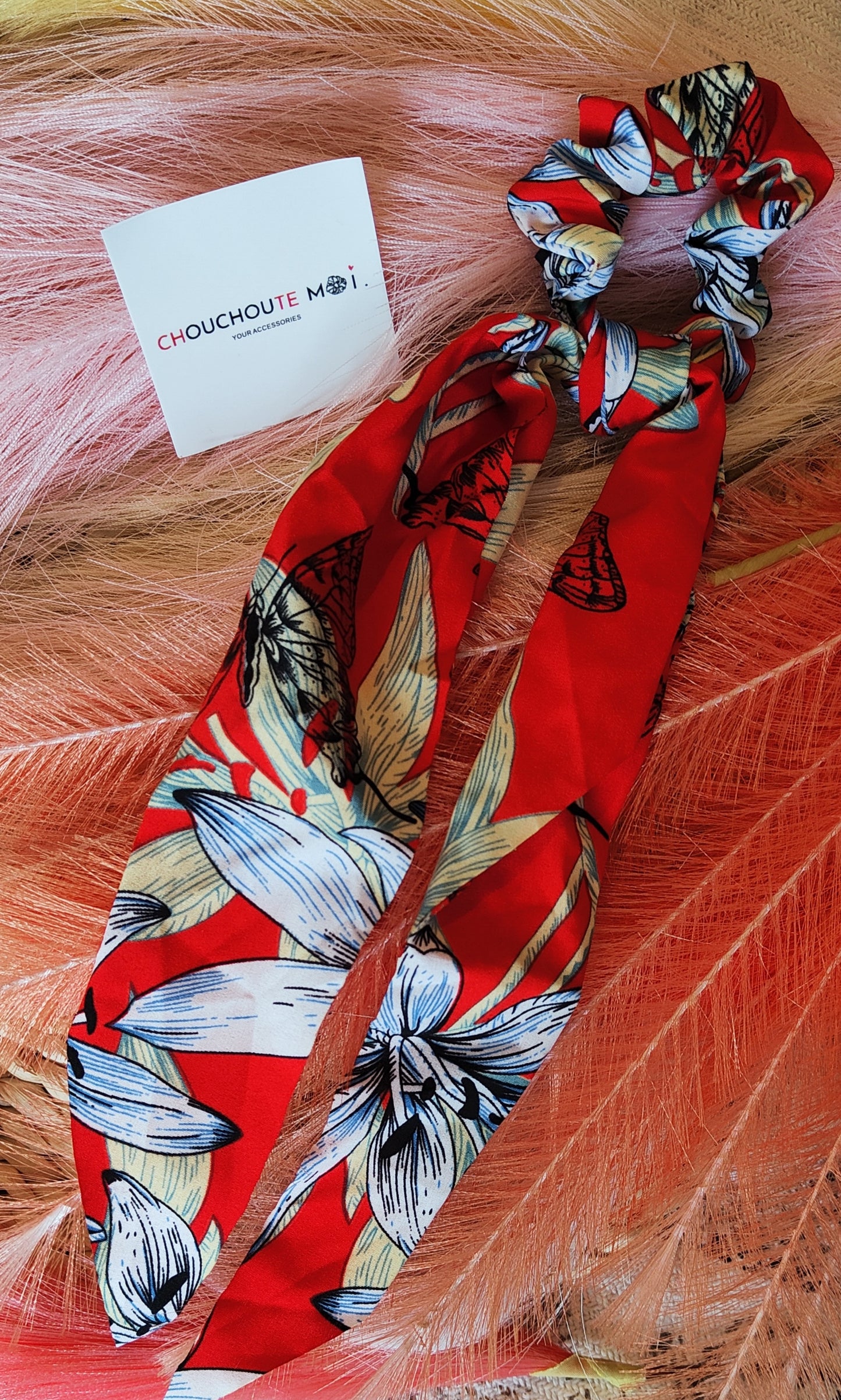Chouchou Foulard Fleuris Rouge
