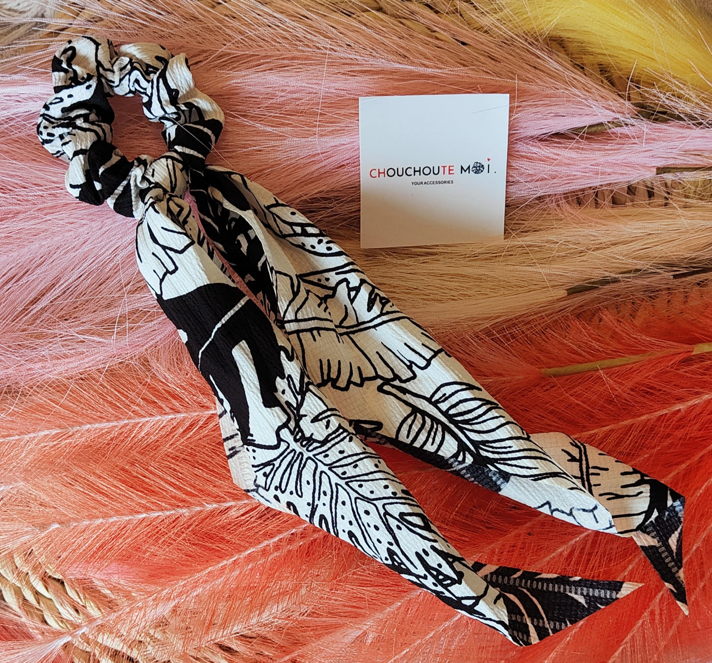 Chouchou Foulard Feuilles Noir