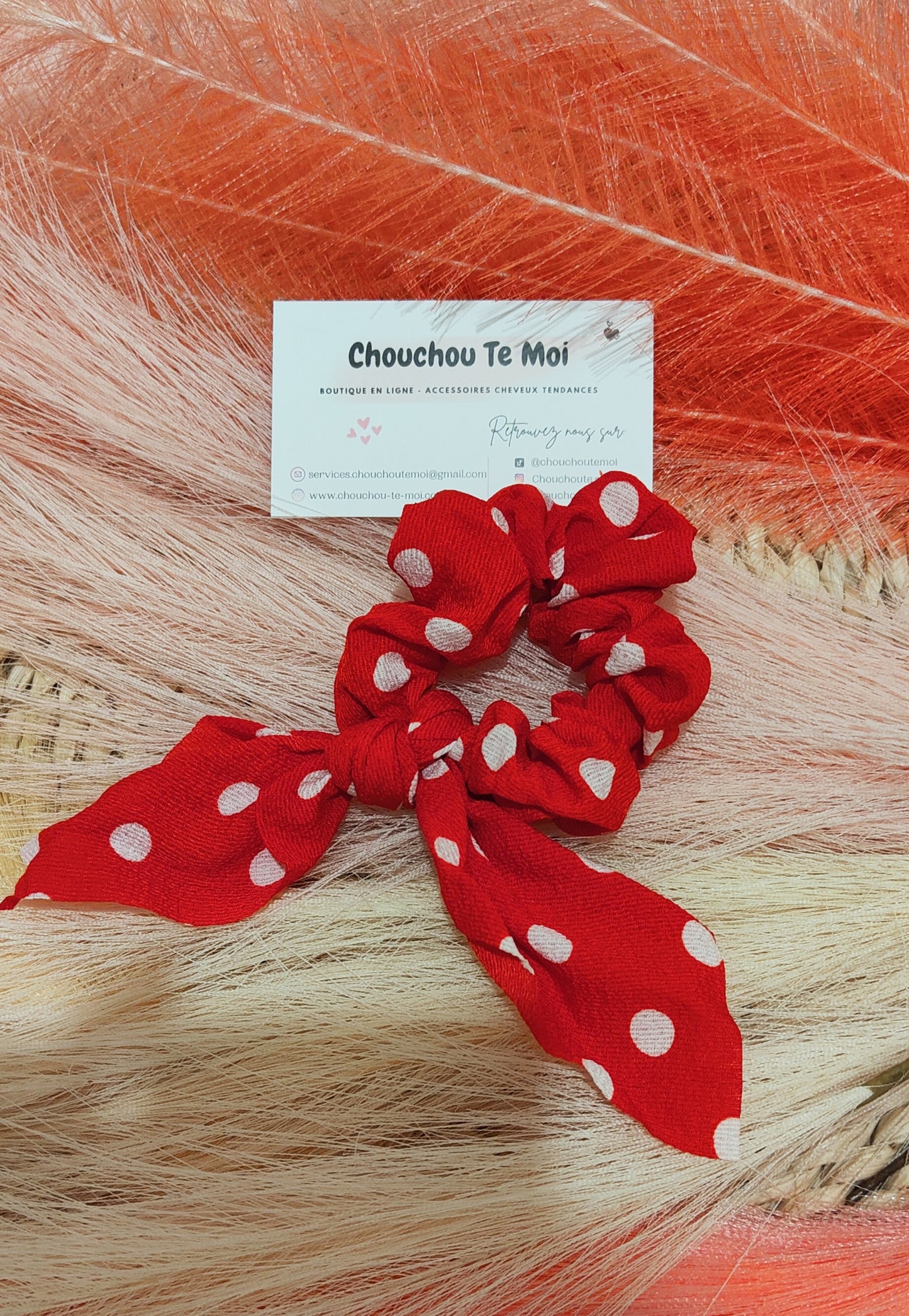 Chouchou Foulard Court Rouge à Pois