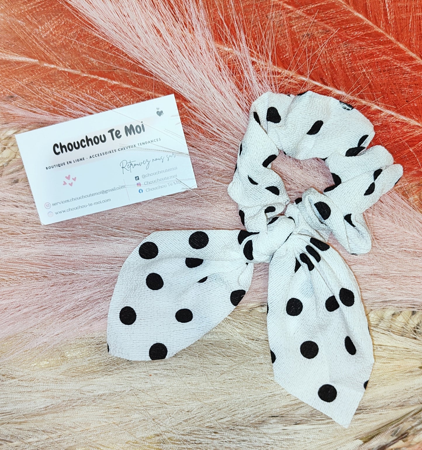 Chouchou Foulard Court Blanc à Pois