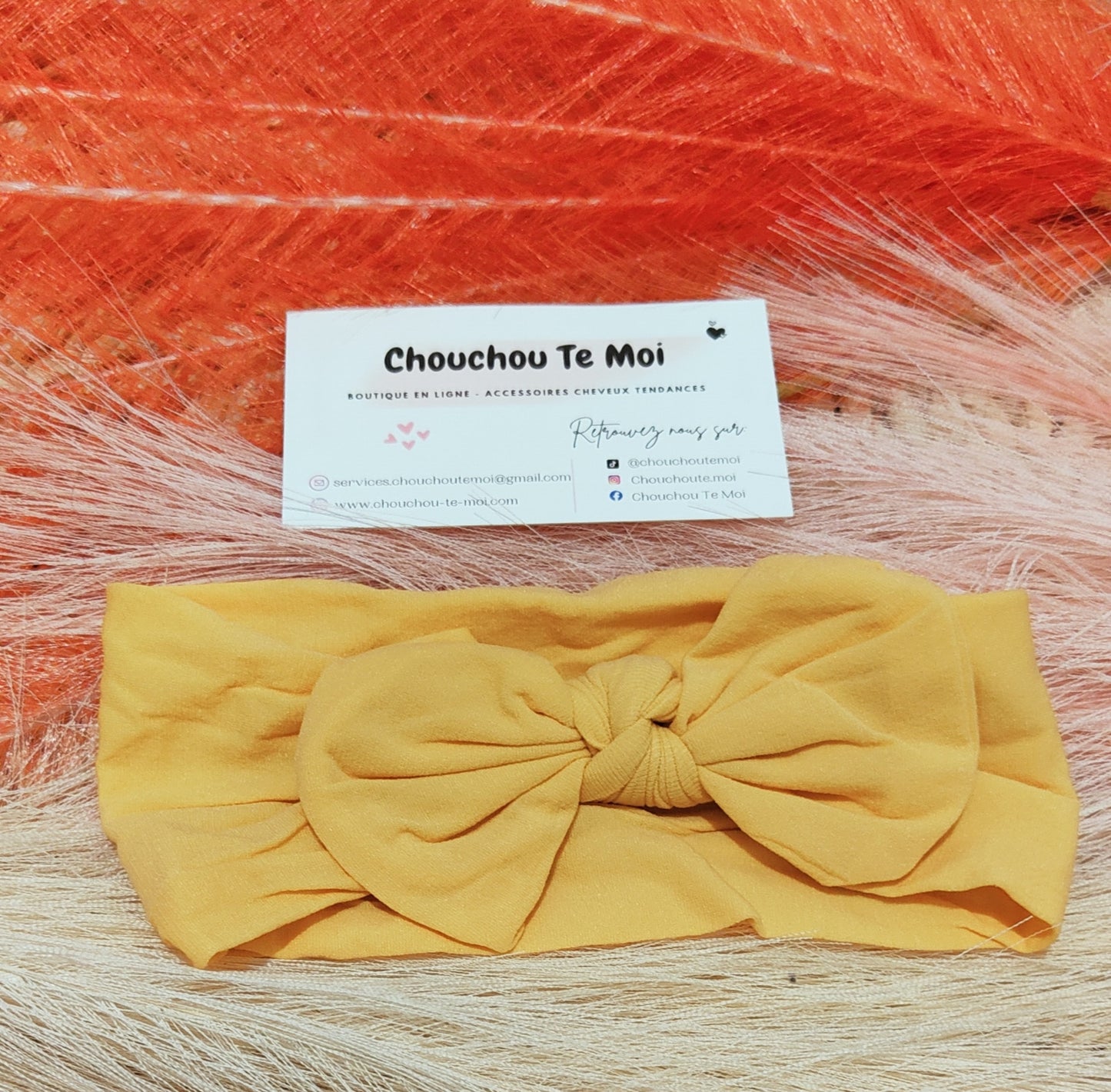 Bandeau avec Noeud pour Cheveux Jaune Moutarde