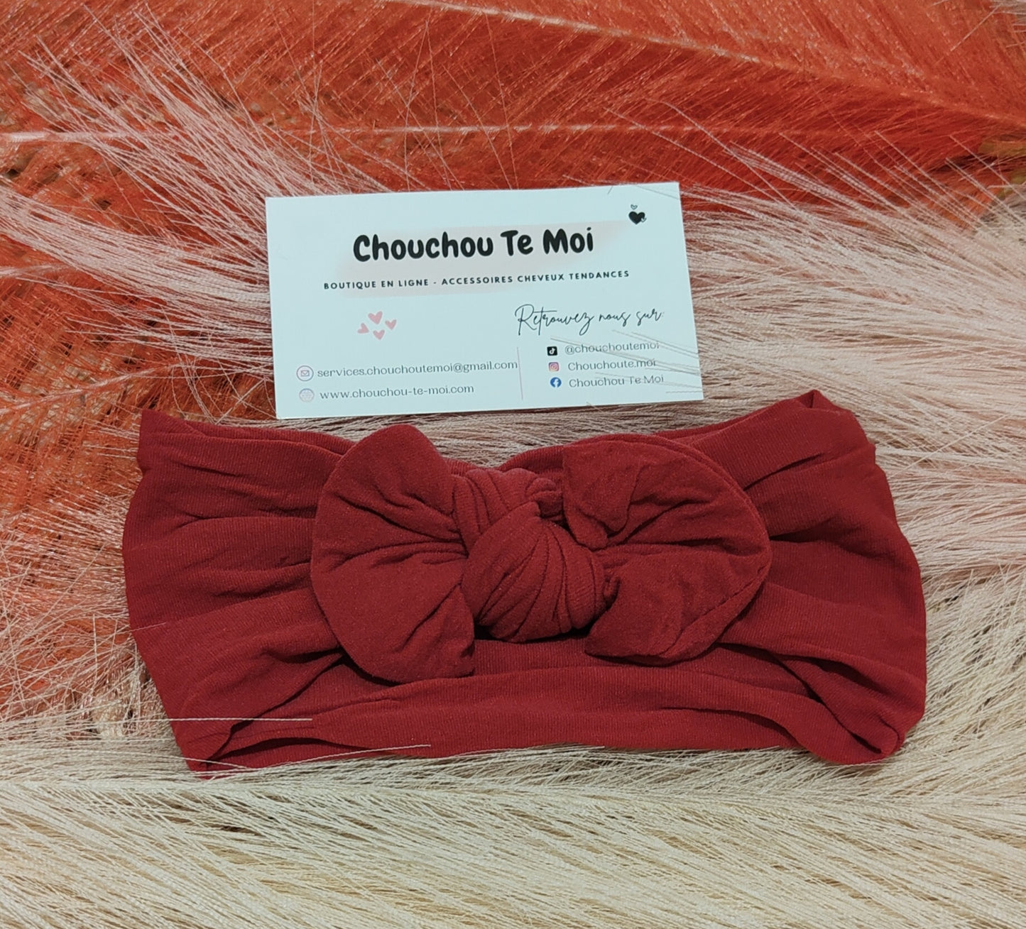 Bandeau avec Noeud pour Cheveux Rouge Foncé