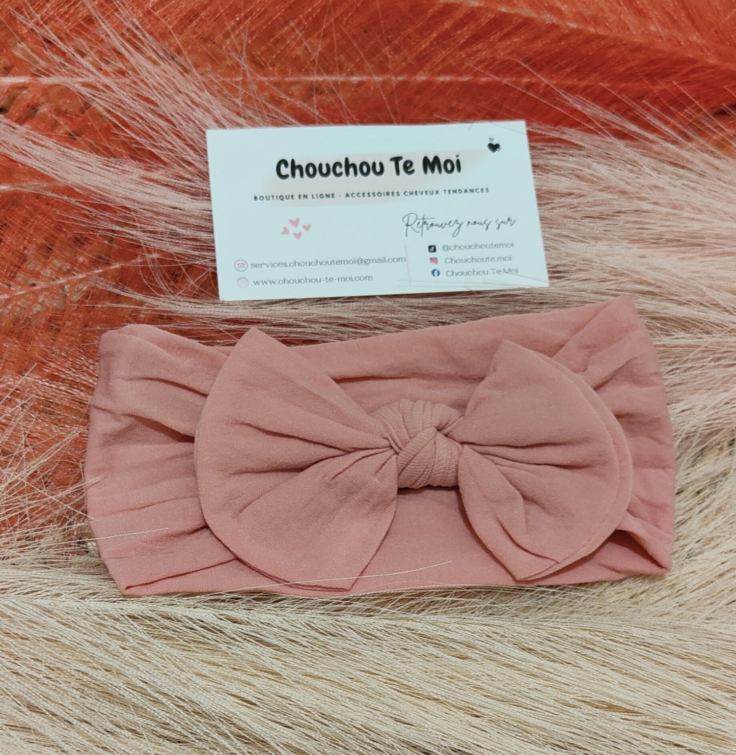 Bandeau avec Noeud pour Cheveux Rose Perle