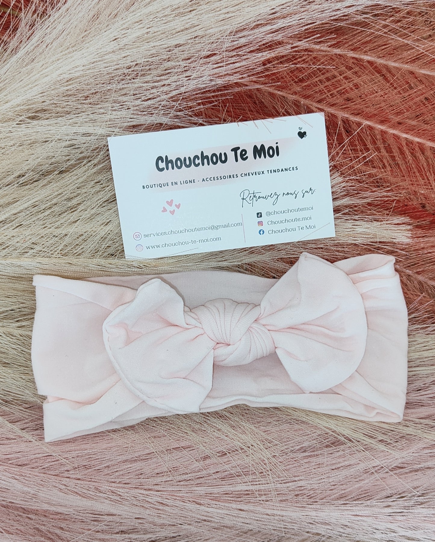 Bandeau avec Noeud pour Cheveux Crème Rosé