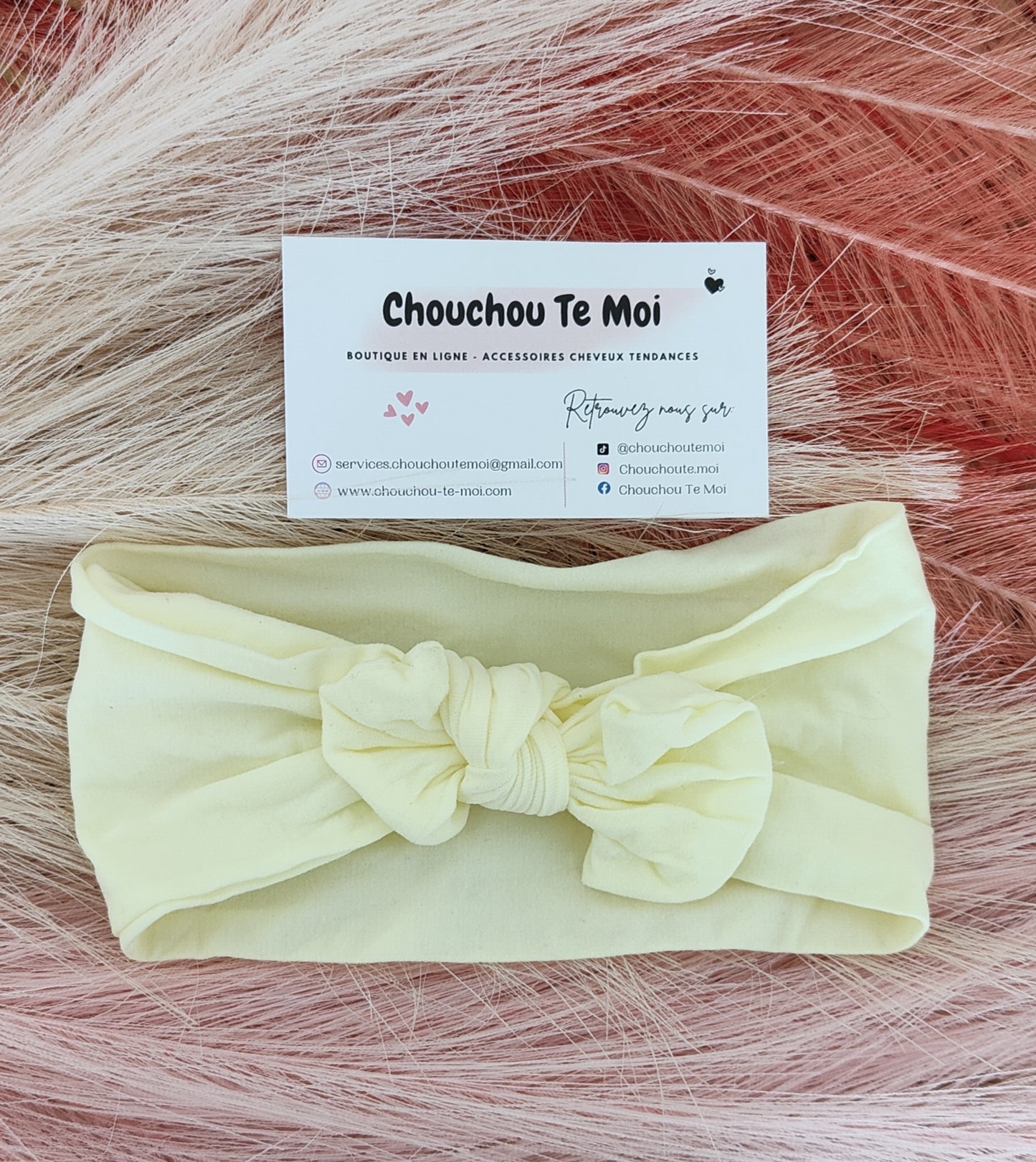 Bandeau Avec Noeud pour Cheveux Jaune Crème