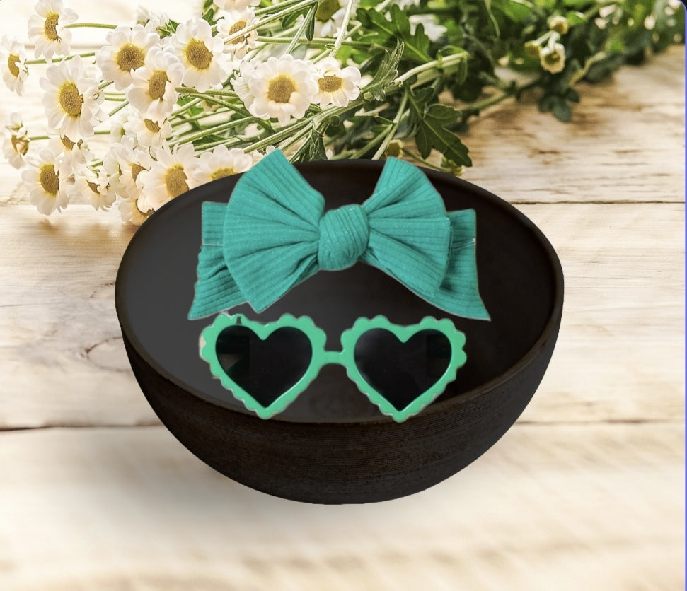 Bandeau avec Noeud Vert + Lunette Coeur Vert