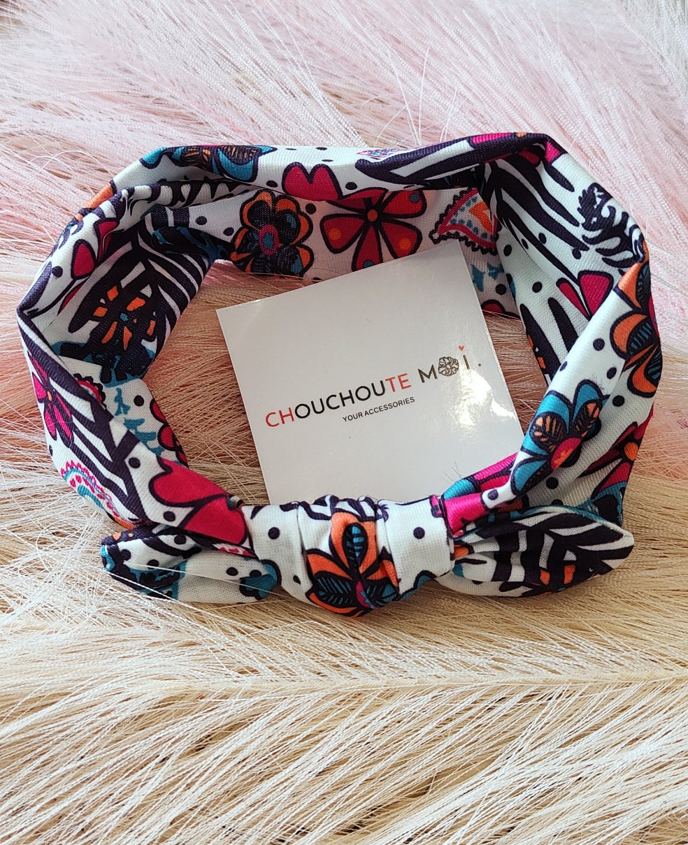 Bandeau à Noeud pour Cheveux Pitchoune Fleuris Blanc