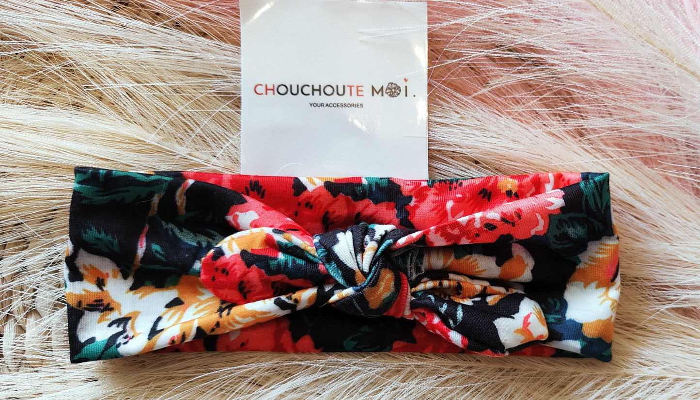 Bandeau à Noeud pour Cheveux Pitchoune Fleuris Noir