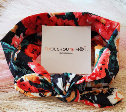 Bandeau à Noeud pour Cheveux Pitchoune Fleuris Noir