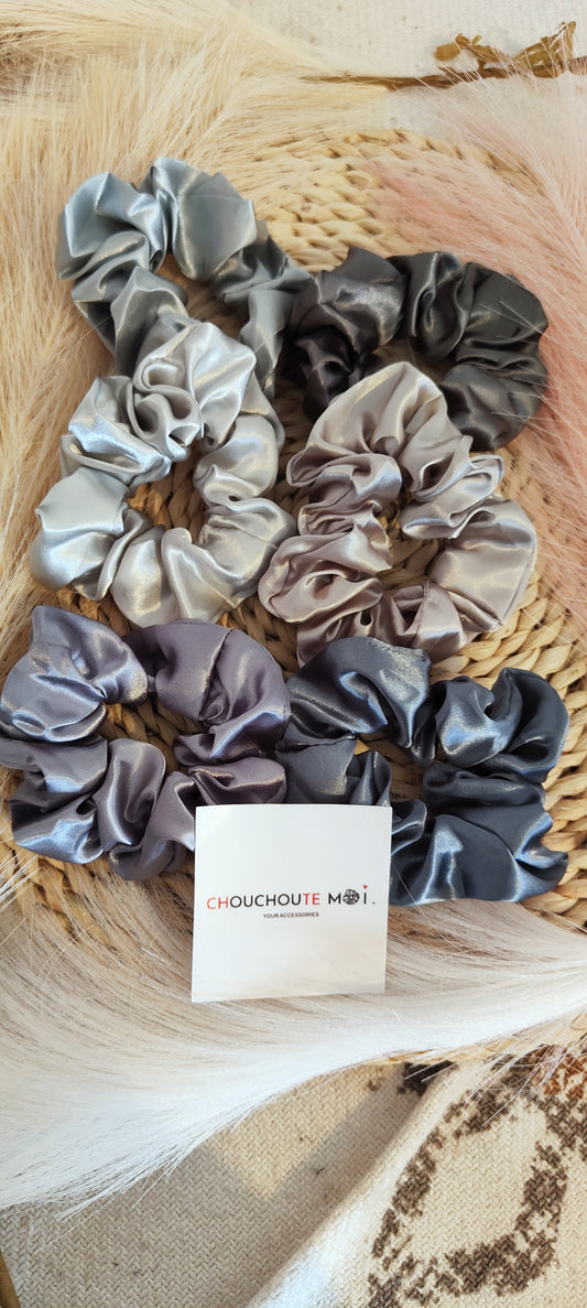 Lot de 6 Chouchous Cheveux en Satin Nuance Gris