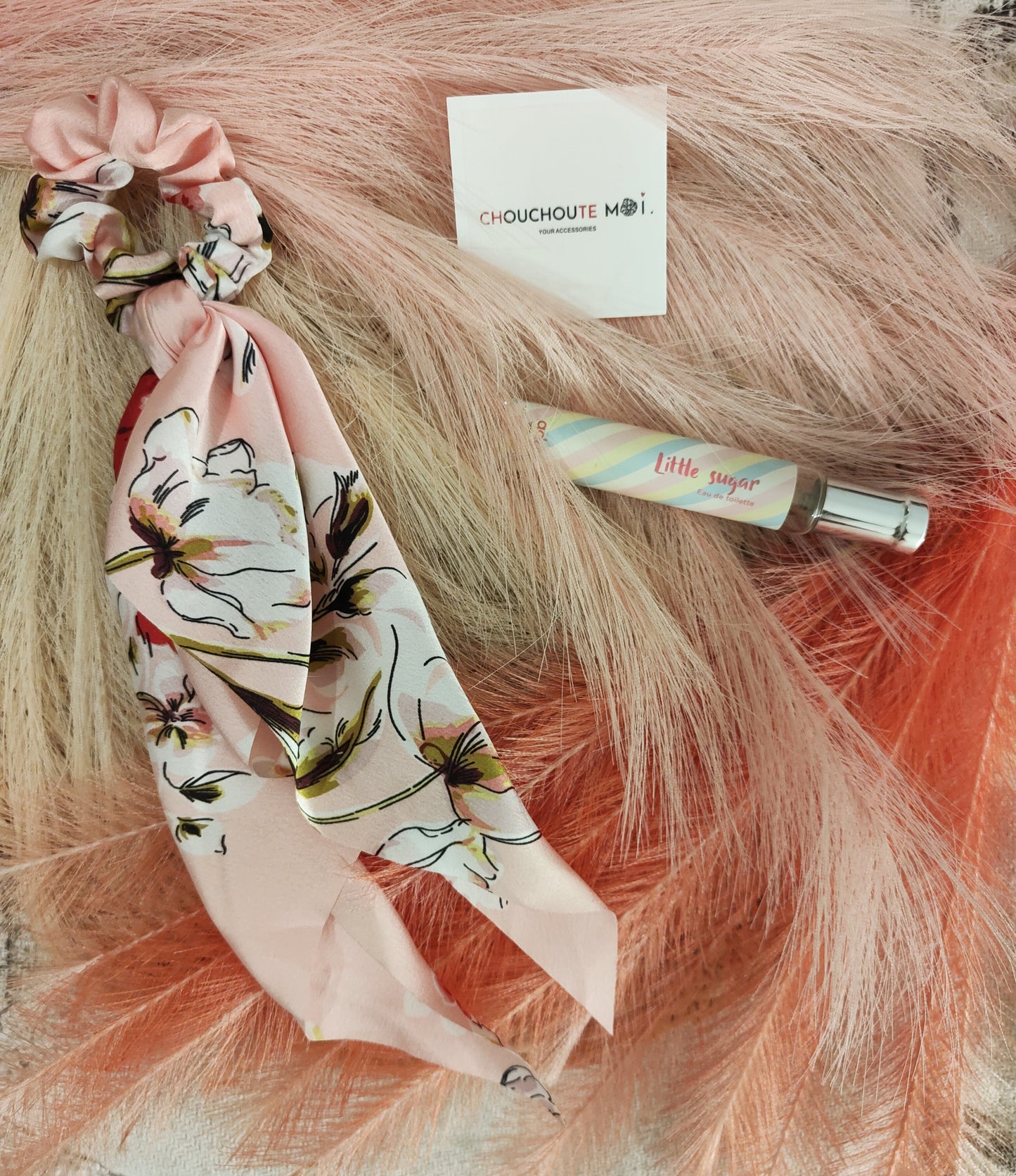 Chouchou Foulard à Fleurs Rose