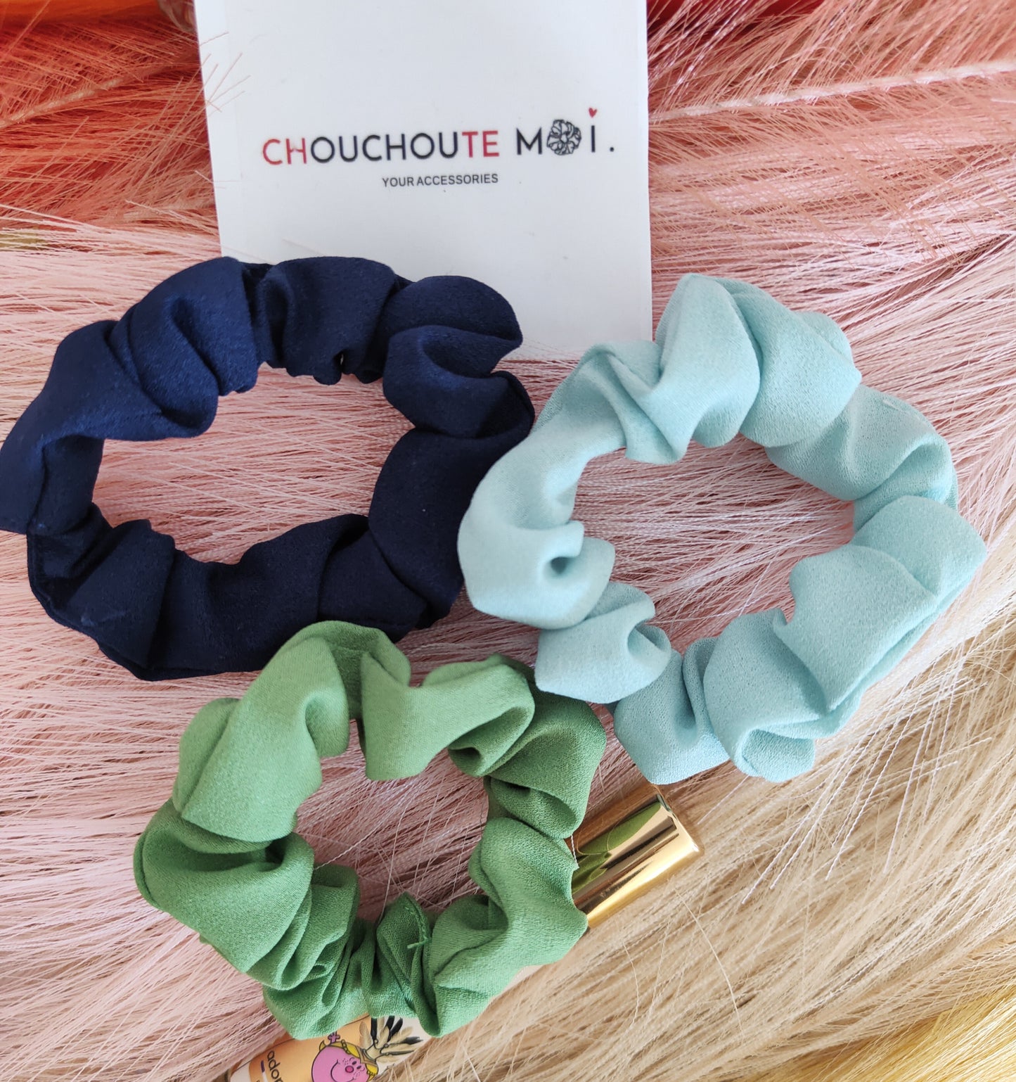 Lot de 3 Chouchous pour Cheveux Bleu Marine, Bleu Ciel, Vert