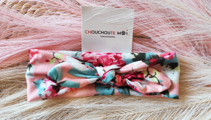 Bandeau à Noeud pour Cheveux Pitchoune Fleuris Rose