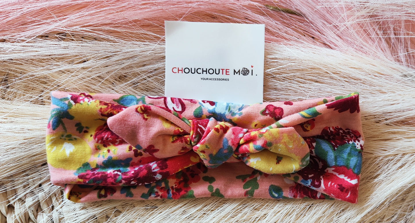 Bandeau à Noeud pour Cheveux Pitchoune Fleuris Rose