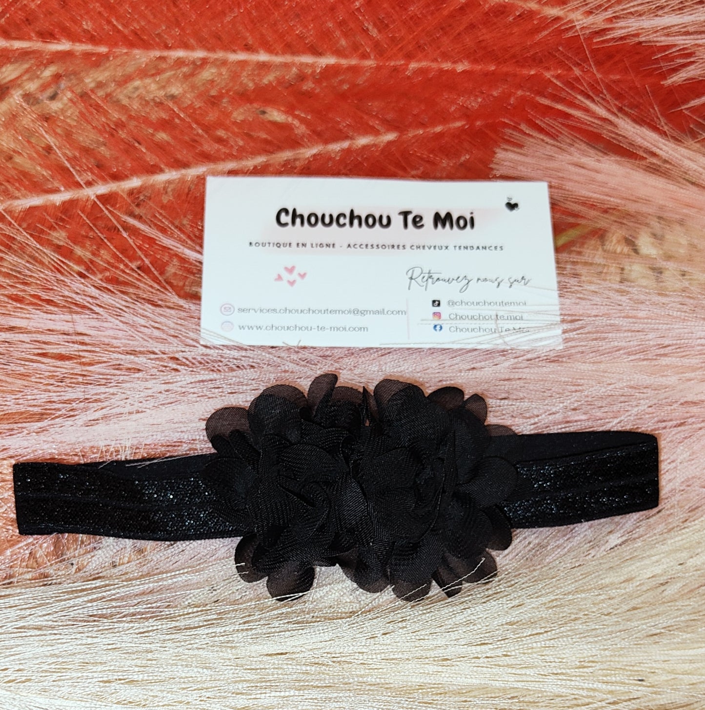 Bandeaux pour Cheveux Élastique pour Cheveux avec Fleurs Noir